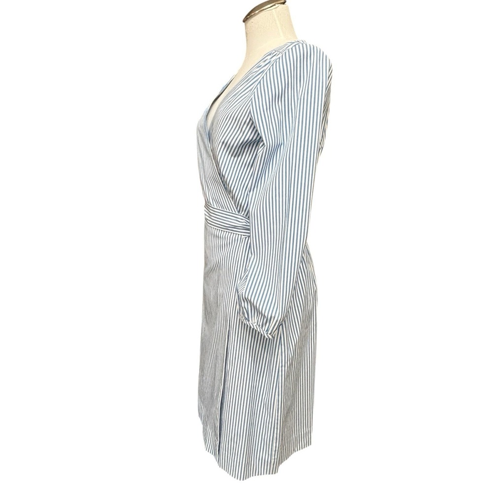 NWT J. Crew Wrap Dress Women's Size 4 Striped Cotton Poplin Blue White  Lined - Picture 6 of 16
